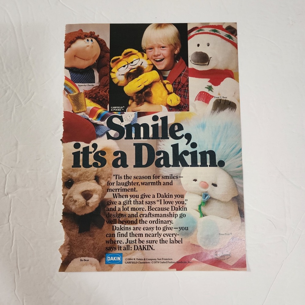 Vintage 1984 Dakin Print Ad Garfield Frou Frou Christmas Toy Clipping 8x11